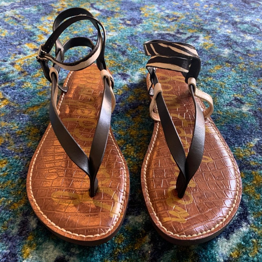 Sam Edelman Garrick Black Sandals Zebra Ankle Wrap